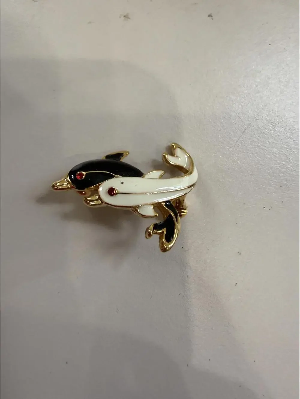 Vintage Dolphin Entwined Enamel Brooch Pin